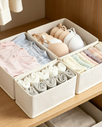Off-White Fabric Compartmentalized Underwear Organizer – Drawer Organizer for Undergarments