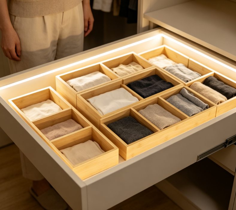 Modular Bamboo Organizer Set – Mix-and-Match Drawer Dividers for Underwear