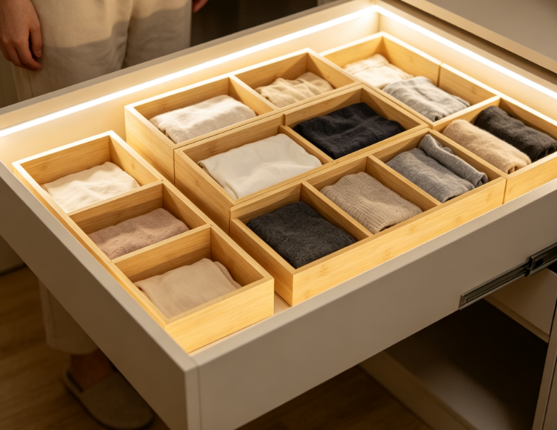 Modular Bamboo Organizer Set – Mix-and-Match Drawer Dividers for Underwear
