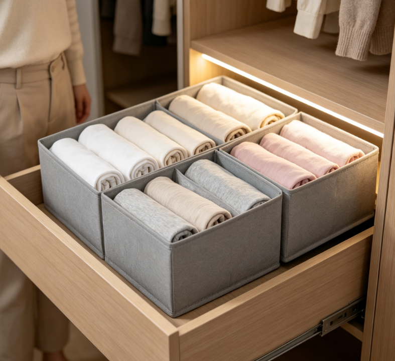 Solid-Color Fabric Drawer Organizer – 2-Piece Set for Undergarments