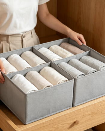 Solid-Color Fabric Drawer Organizer – 2-Piece Set for Undergarments