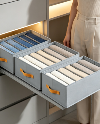 Fabric Storage Box with Handle & Dividers – For Wardrobe Drawers (Pants/Underwear)