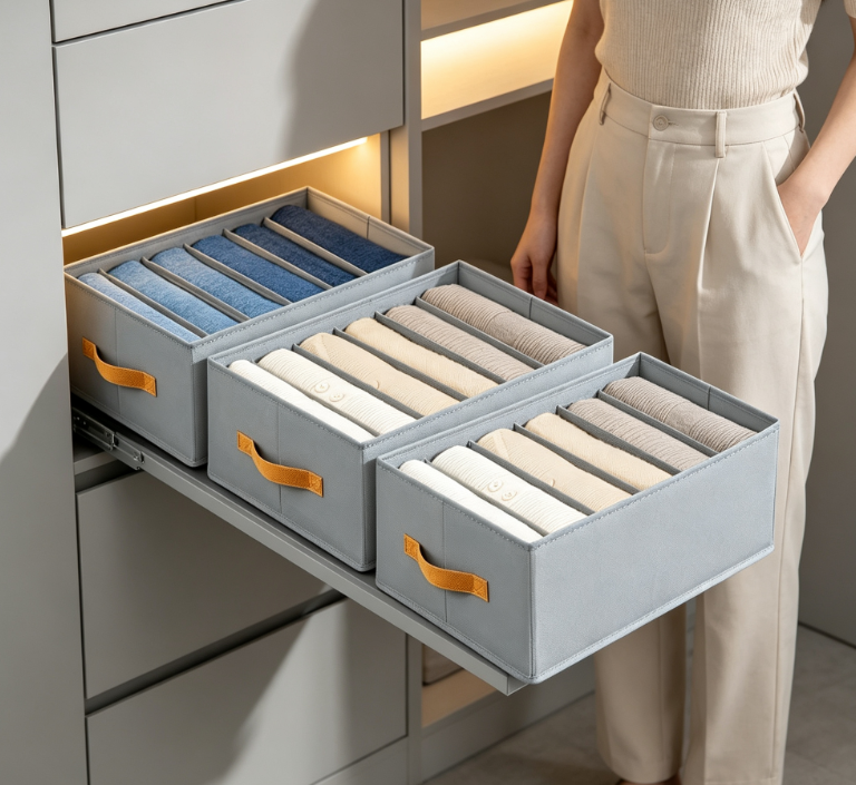 Fabric Storage Box with Handle & Dividers – For Wardrobe Drawers (Pants/Underwear)