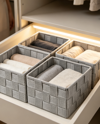 Woven-Texture Fabric Storage Bins – Compartmentalized Drawer Organizers for Underwear & Small Items