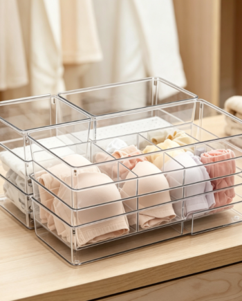 Large-Section Acrylic Organizer Tray – Dual-Use Drawer Divider for Underwear & Jewelry