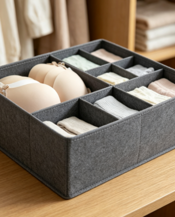 Dark Grey Thickened Fabric Underwear Organizer – Wardrobe Drawer Storage Box