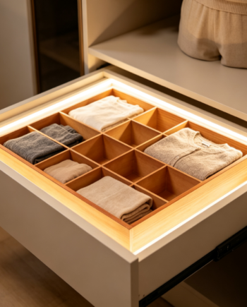 Warm Brown Light Wood-Grain Rounded-Corner Organizer – Drawer Divider for Underwear & Socks