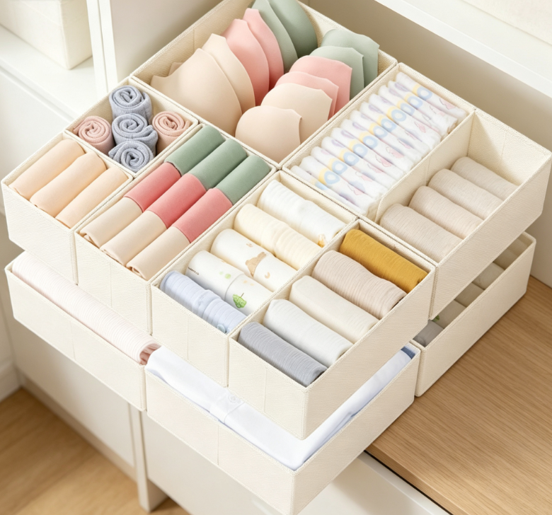 Large-Capacity Multi-Compartment Fabric Drawer Organizer – Complete Set for Intimates