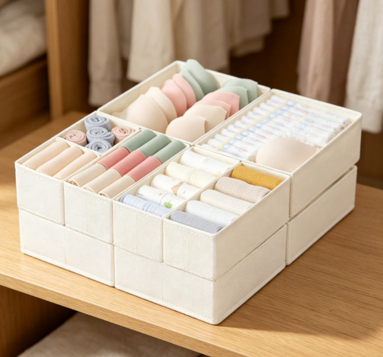 Large-Capacity Multi-Compartment Fabric Drawer Organizer – Complete Set for Intimates