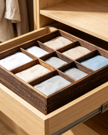 Carbonized Distressed Solid Wood Drawer Organizer – High-Capacity Underwear Storage