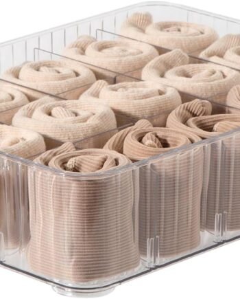 15-Compartment Detachable Plastic Underwear Drawer Organizer with Transparent Lid
