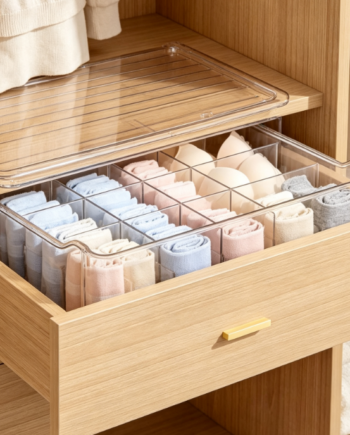 Wooden-Drawer-Compatible Acrylic Organizer Tray – Macaron-Style Compartmentalized Storage