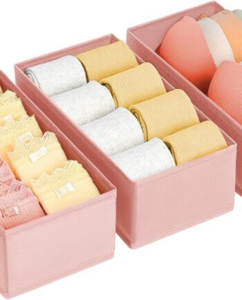 Pink Clothing Storage Set (3 Pieces), Drawer Dividers, Suitable for Organizing Socks, Underwear, Ties, and Belts
