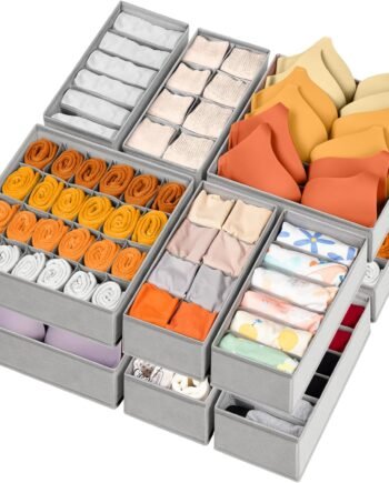 12-Piece Socks & Underwear Drawer Organizer Set, 116 Compartments Total, Foldable Fabric Wardrobe Organizer