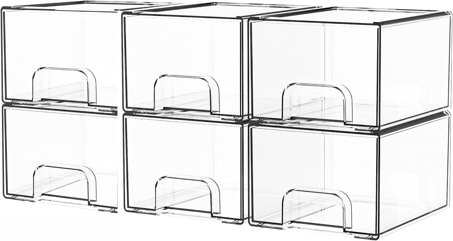 6-Pack Stackable Transparent Acrylic Storage Drawers