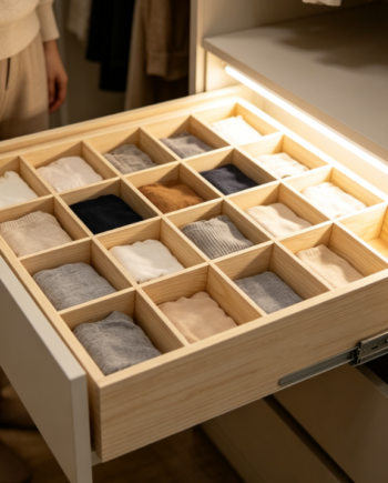 Deep-Slot Natural Wood Drawer Organizer – High-Capacity Seasonal Underwear Storage