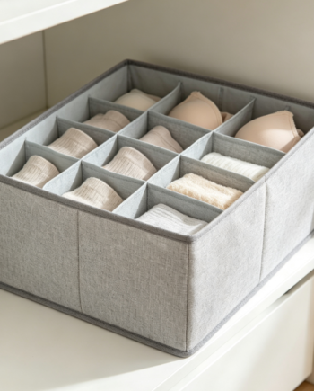 Light Gray Multi-Spec Fabric Storage Box – Sectioned Organizer for Underwear & Panties