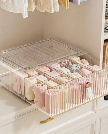 24-Compartment Transparent Acrylic Drawer Organizer with Removable Dividers