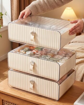 Single-Pack Transparent Acrylic Wardrobe Drawer, Stackable, with Leather Handles and Non-Slip Mat, Suitable for Bras, Underwear, and Socks