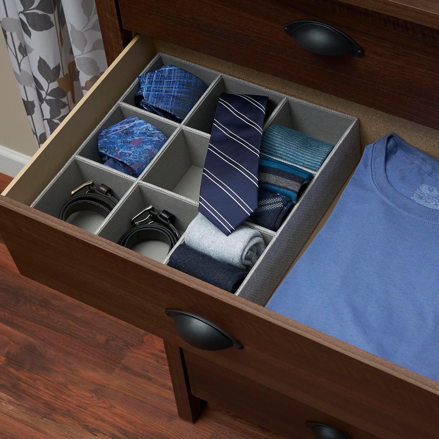 9-Compartment Drawer Organizer, Approx. 30.5cm x 8cm, Suitable for Deep Drawer Clothing Organization