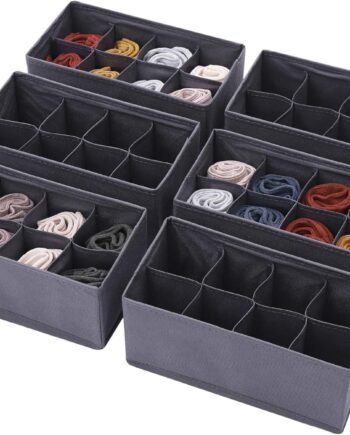 6-Piece Foldable Fabric Storage Box Set, Wardrobe Drawer Divider Storage Basket, Suitable for Clothes, Underwear, Socks, and Personal Care Items
